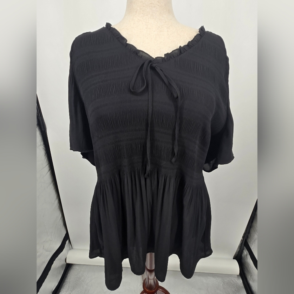 Harper 241 Black Smocked Peplum Tie-Front Blouse 2X (6239)